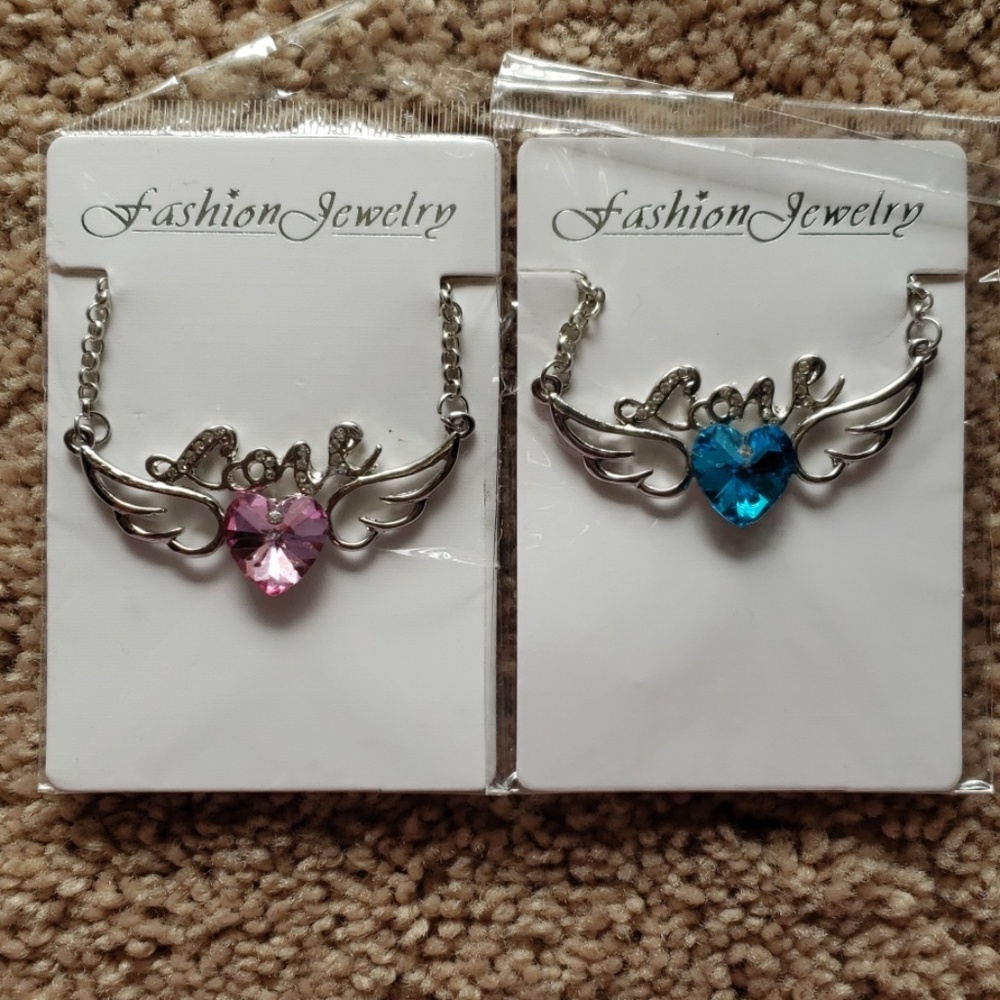 Love crystal necklace pink blue